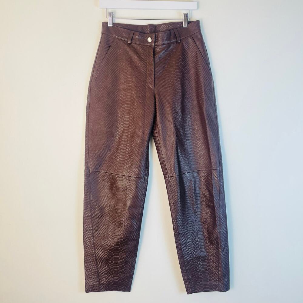 Velez Artisan Men’s Brown Leather Croc Print Straight Leg Pants Size Small